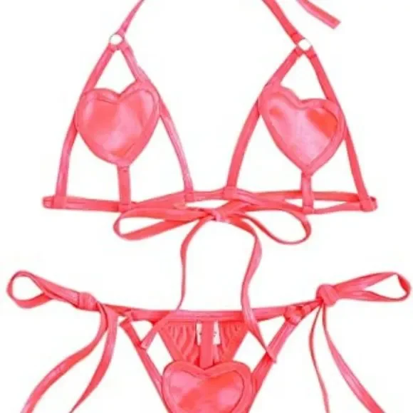 SheIn Women's Sexy Lingerie Set Heart Design Halter Bikini Top SheIn Women's Sexy Lingerie Set Heart Design Halter Bikini Top